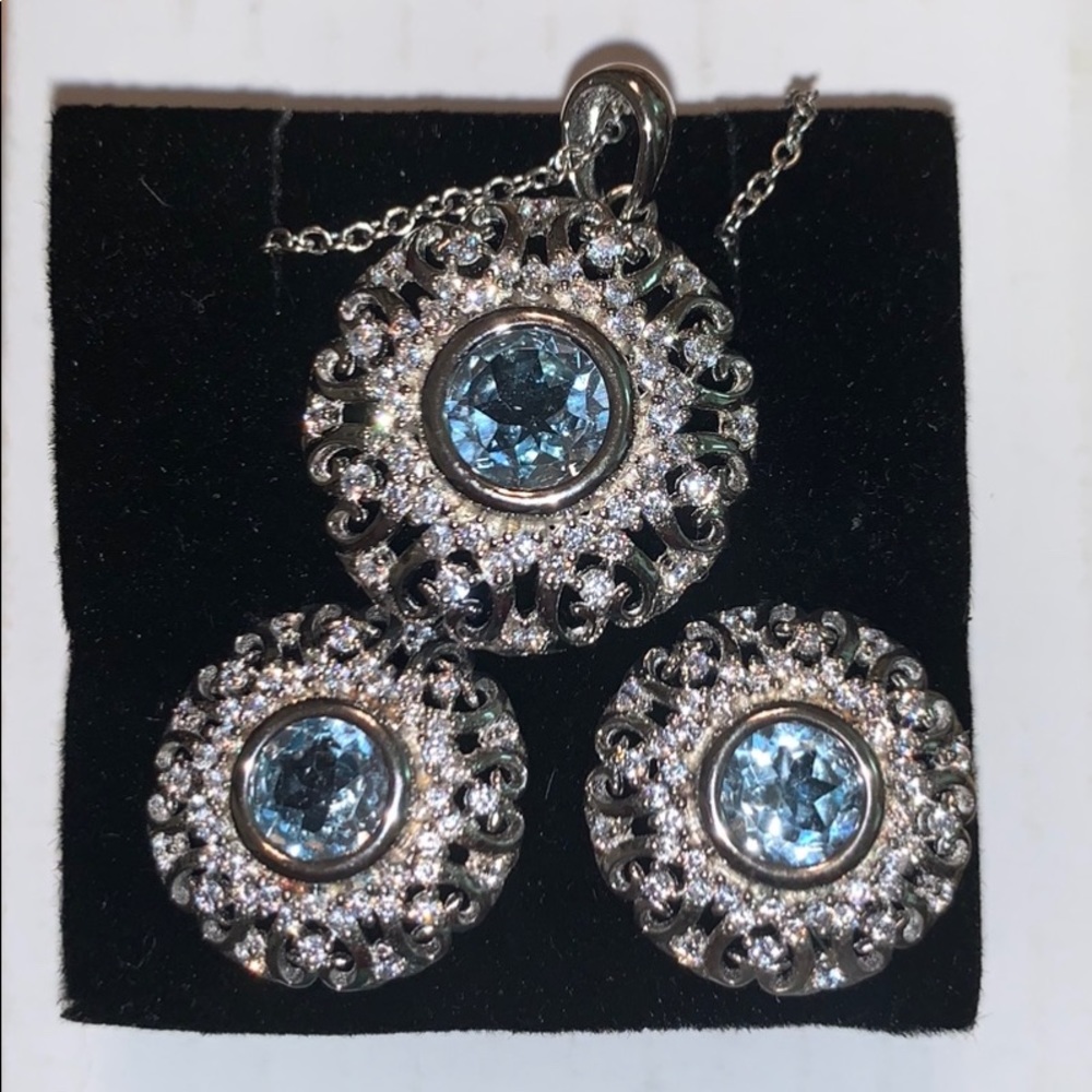 New Blue Topaz Pendant and Earrings